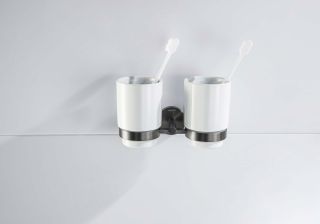 Стакан с держателем двойной Aquatek Бетта AQ4617BGM шлифованный чёрный хром